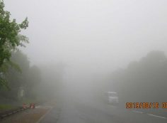 バス通り・中央休憩所風景（濃霧）