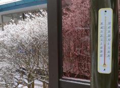 北口寒暖計　1度　雪の霊園