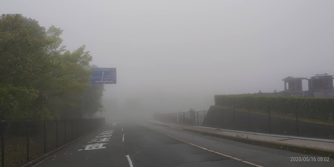 バス通り・モニュメント方向　濃霧