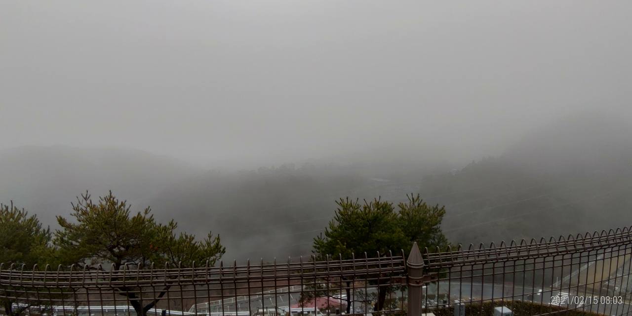 8区4番墓所枝道駐車場から風景（濃霧）