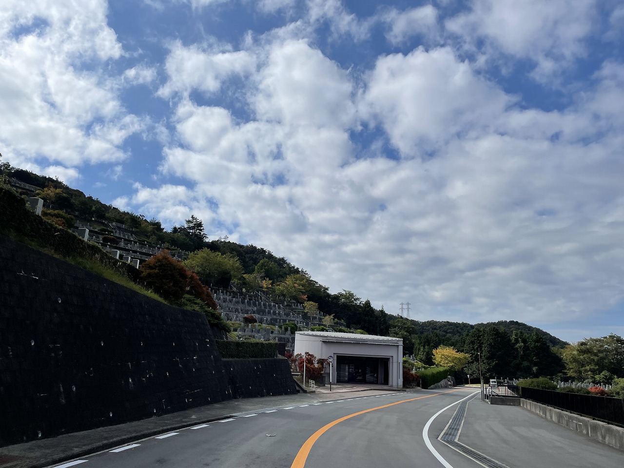 バス通り・7区墓所バス停風景